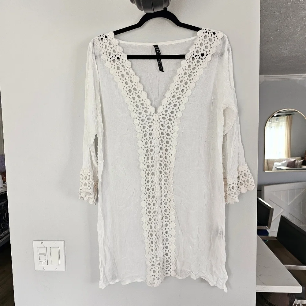 White Crochet Trim Cover Up | SZ 1x